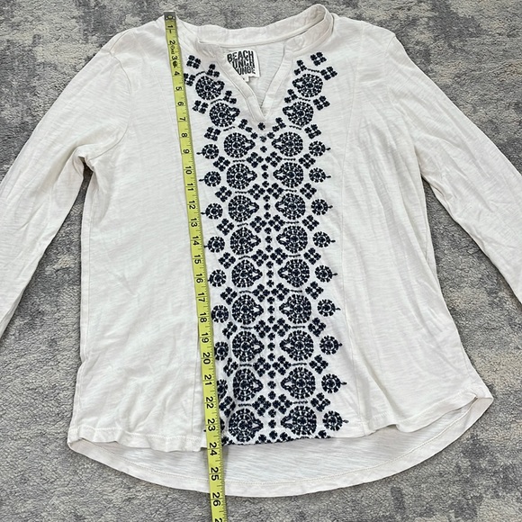 Beach Lunch Lounge Cotton Knit White Embroidered Boho Long Sleeve Top Sz M - Picture 3 of 7